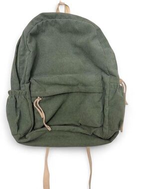 Olive Green Corduroy Backpack - Casual Everyday Bag